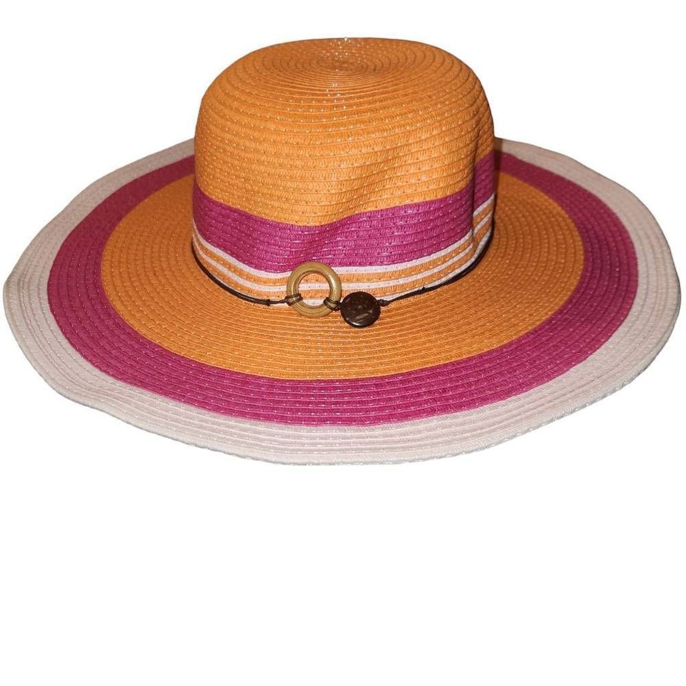 Magid Hats Orange Pink Paper Straw Floppy Sun Beach Shade Wide Brim Hat